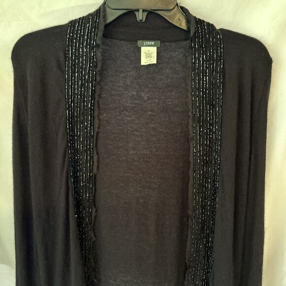 J.Crew Cardigan Set Knit Medium Black Beaded Lambswool Cashmere Angora Glam Punk - Picture 6 of 16